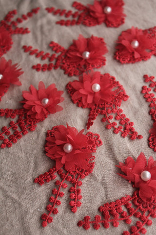 Reclaimed Beaded Dress Appliques - Vivid Red