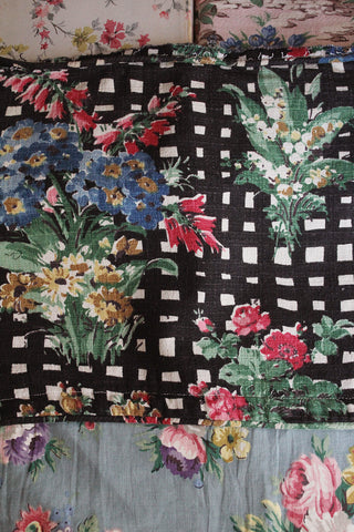 Rare Vintage Reclaimed Barkcloth - Floral Check