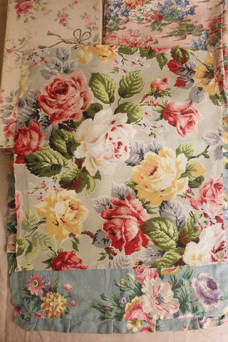 Vintage Reclaimed Barkcloth - Roses and Roses - Panel No.1