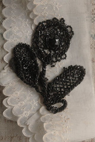 Reclaimed Victorian Hand Stitched Beaded Black Floral Motif