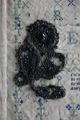 Reclaimed Victorian Hand Stitched Beaded Black Motif - Flower