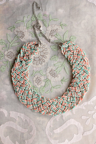 Vintage Hand Beaded Necklace - Pastel