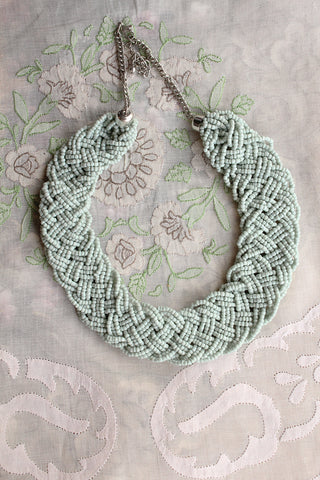 Vintage Hand Beaded Necklace - Mint