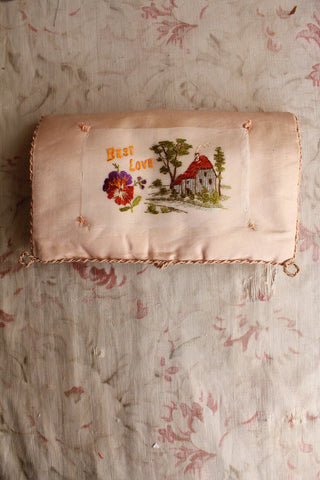 Silk Pouch With Embroidered Front - Contains Lace