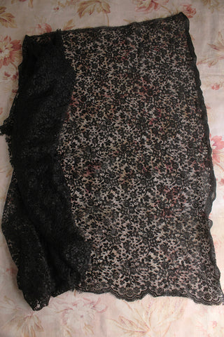 Exquisite Black Edwardian Wide Lace Panel - Ditsy Floral