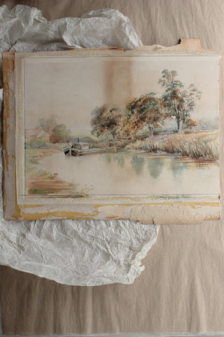 Delicate Old Watercolour - Autumn River Life