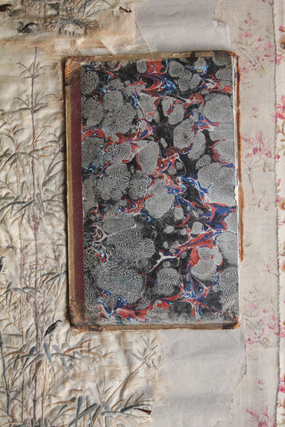 Old Rare Hand Marbled Reclaimed Book Cover - Black-Blues-Red - No 1