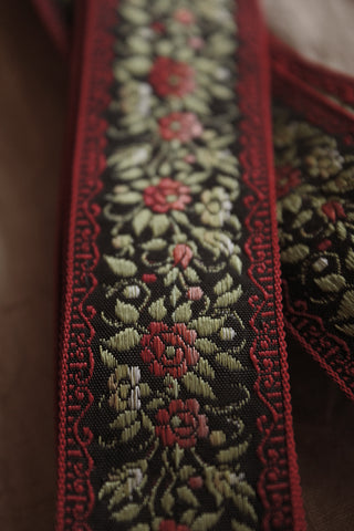 Beautiful Floral Vintage Ribbon - Greens & Reds