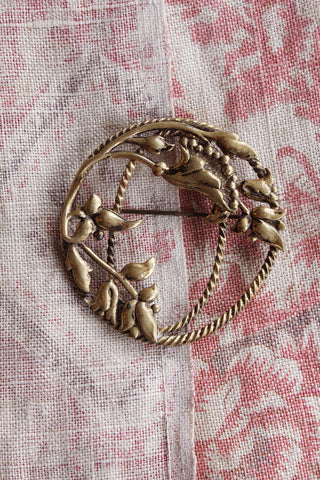 Old Brass Floral Brooch