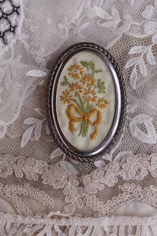 Thirties Embroidered Brooch -  Flowers & Bow