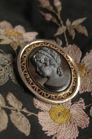 Old Mirror Glass Cameo Brooch