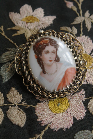 Vintage Brooch - Lady in Silk