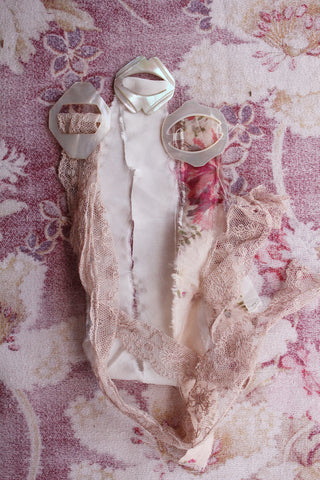 A Trio of Carved Mother of Pearl Buckles on Ribbon & Lace Lengths