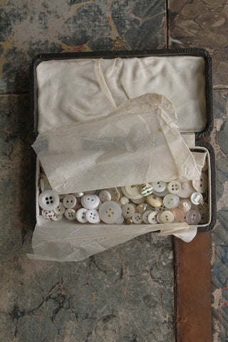 Old Silk Lined Jewellery Box Filled With Equally Old Buttons