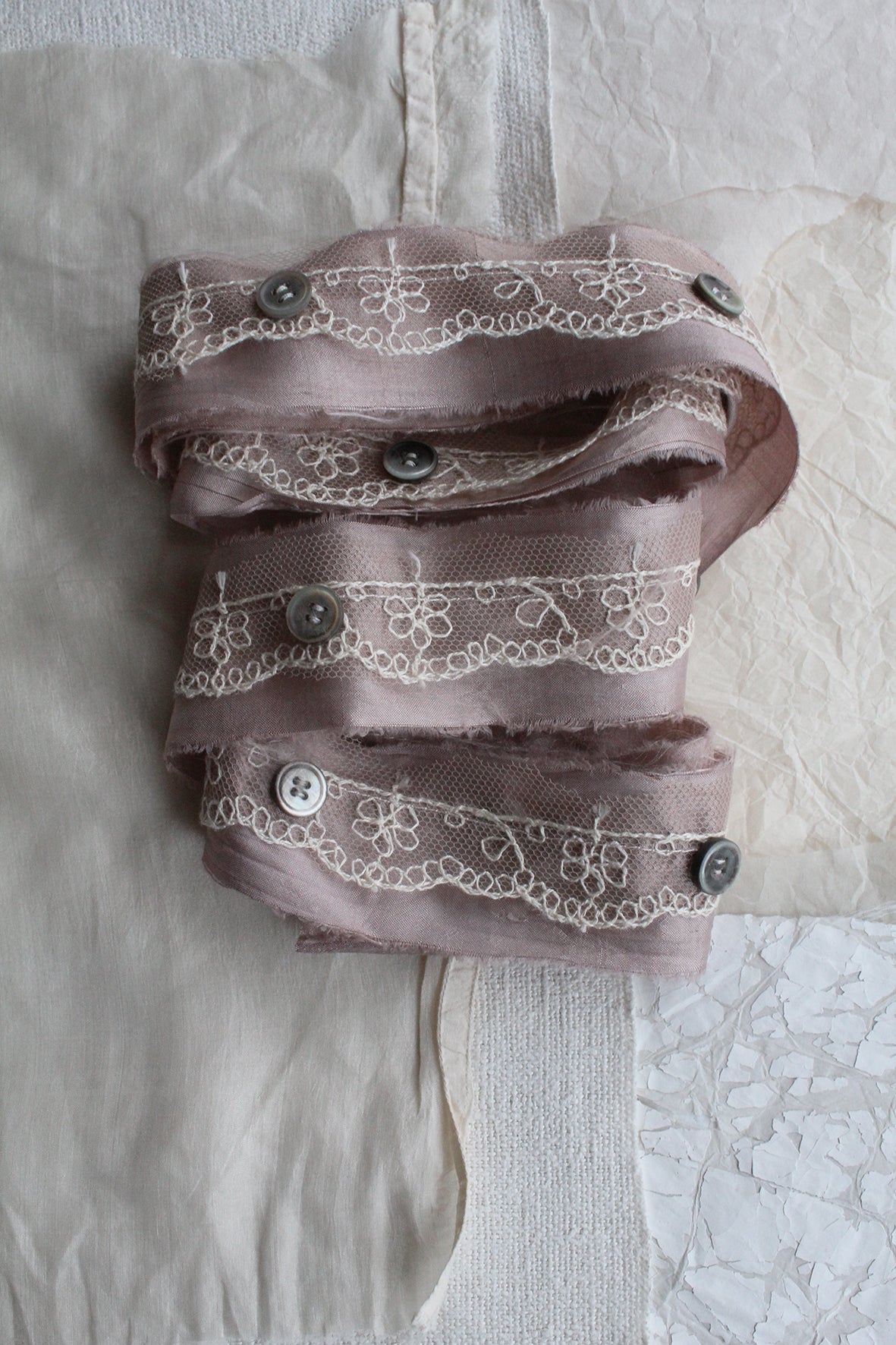 The Patina Collection - Antique Buttons, Delicate Silk & Lace Ribbon (B1)