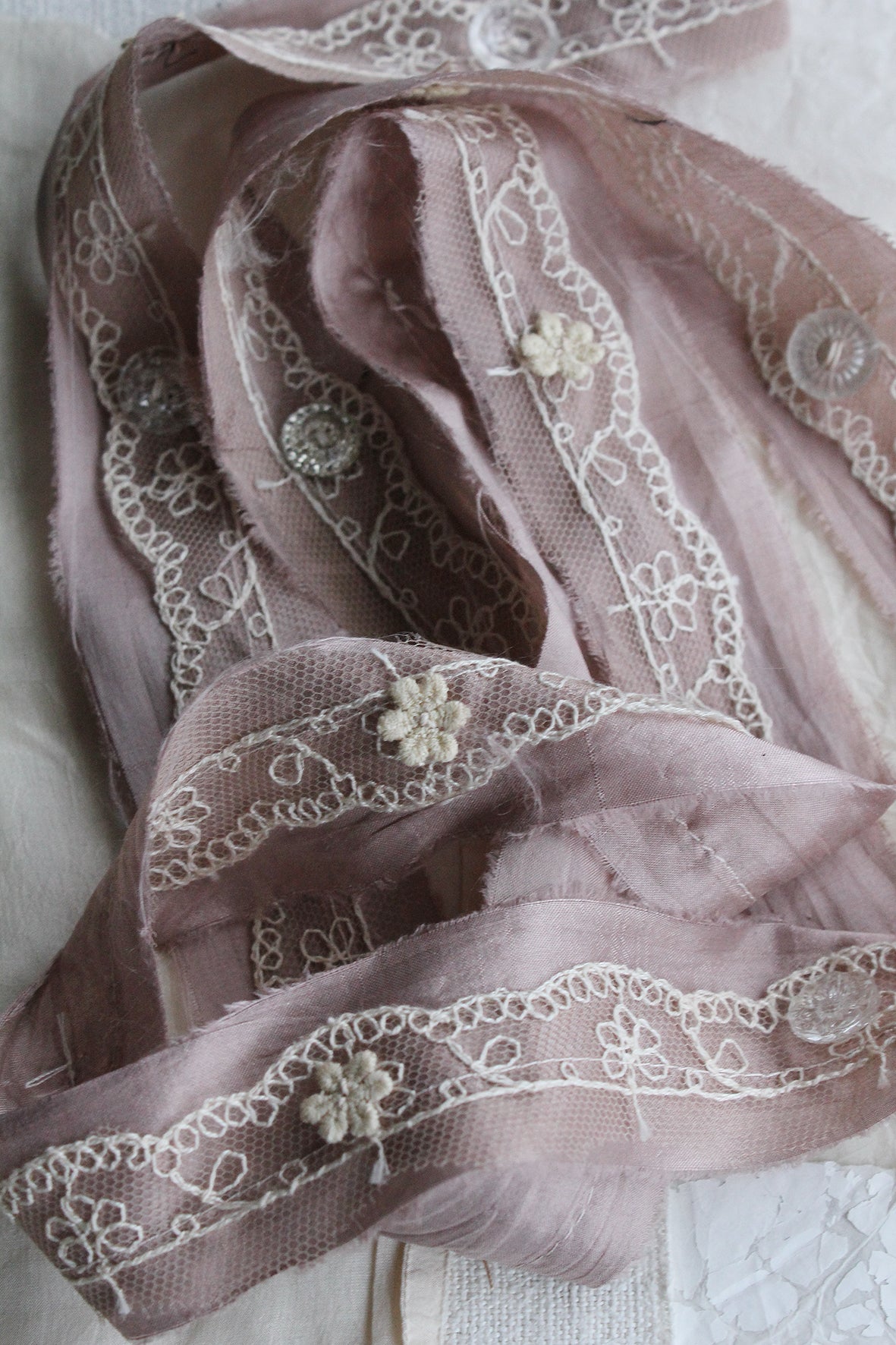 The Patina Collection - Antique Buttons, Delicate Silk & Lace Ribbon (B3)