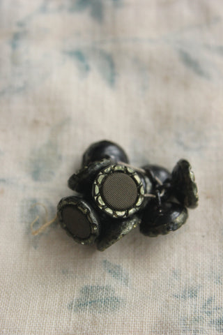 Old Glass Buttons with Pearlised Green Finish