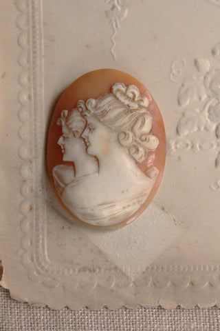 Old Reclaimed Carved Shell Cameo - Double Portrait