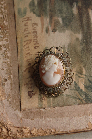 Filigree Framed Cameo Brooch