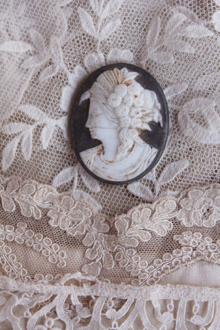 Old Reclaimed Carved Cameo - Charcoal & Shell