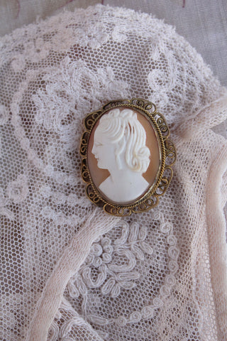 Filigree Framed Broken Cameo Brooch