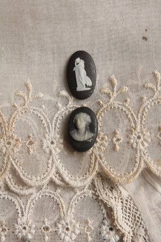 The Tiniest of Reclaimed Cameos - Charcoal & Ivory