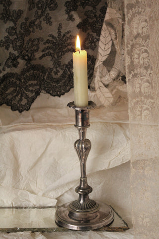 Exquisite Early Hand Made Plate Candlestick & Candle