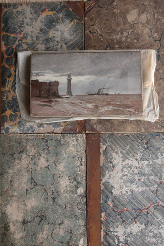 Old Miniature Seascape Oil Painting On Canvas