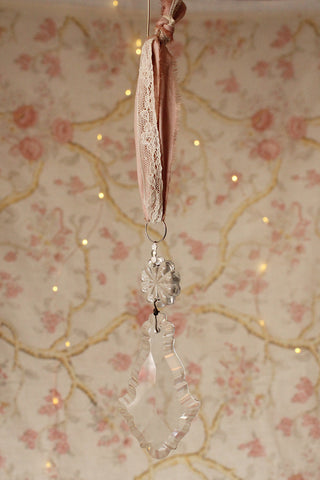 Beautiful Large Cut Glass Chandelier Decoration With Silk & Lace Hanger