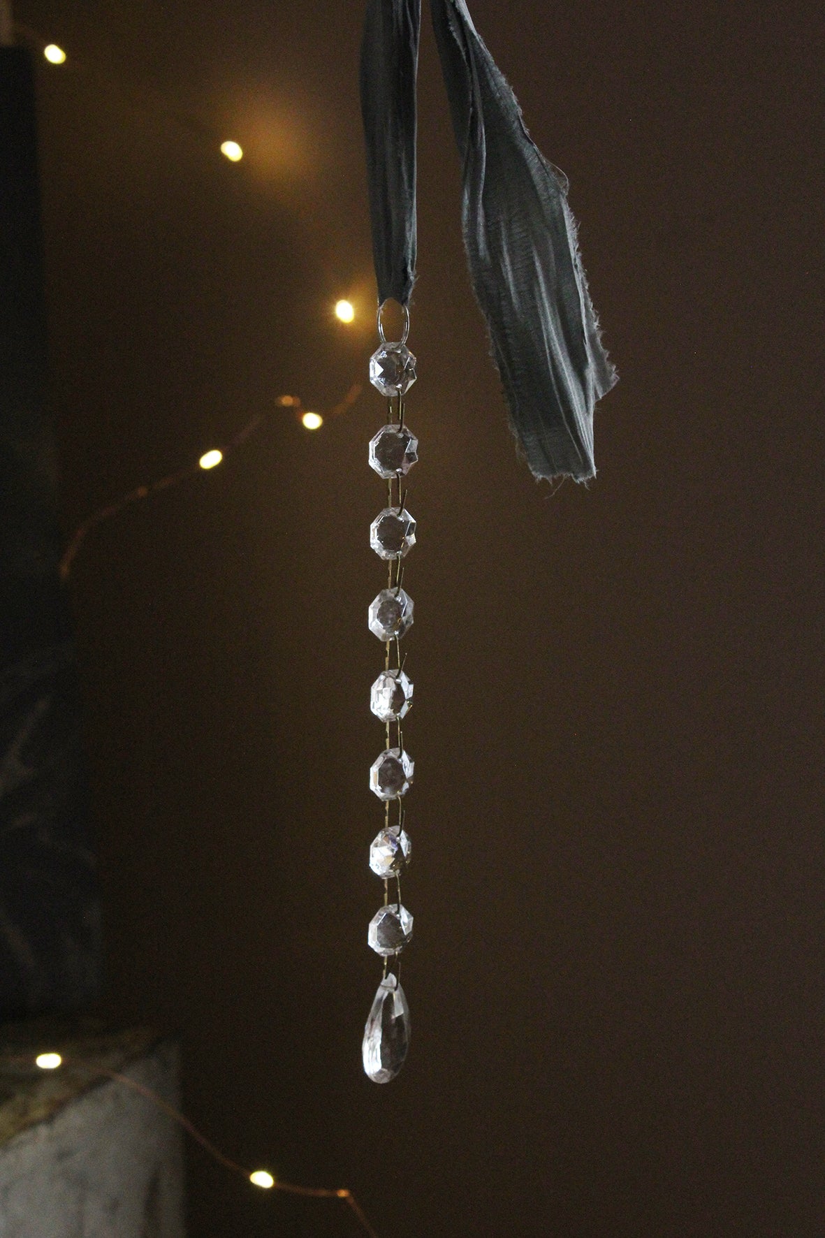 Long Antique Glass Chandelier Drop With Silk Tie