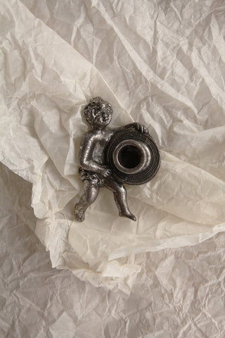 Old Pewter Cherub Small Candle Stick