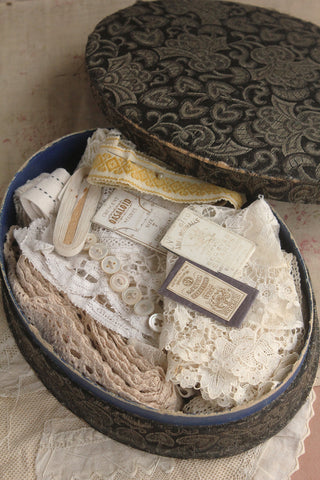 Old Chocolate Box Filled With Lace & Treasure