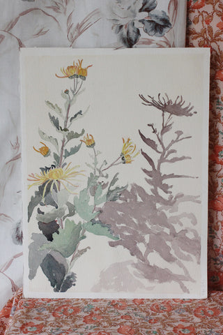 Vintage Floral Watercolour - Chrysanths & Shadows