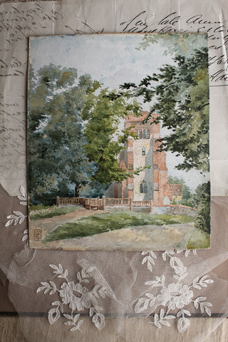 Old Watercolour - Church Through The Trees