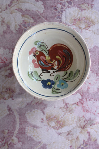 Hand Painted Kitchen Bowl - Cockerel & Flowers