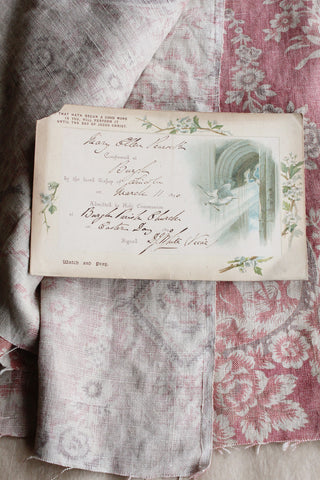 Detailed Old Communion Card with Peace Doves and Flowers