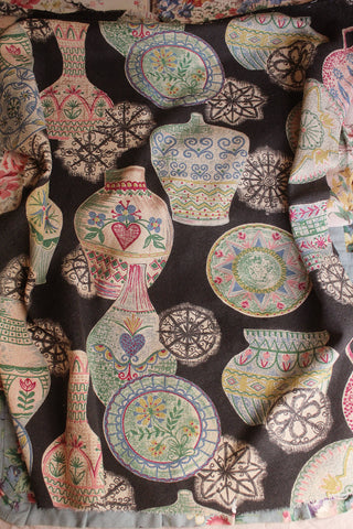 Rare Vintage Reclaimed Lightweight Barkcloth - Conversational Vases - Panel No.2