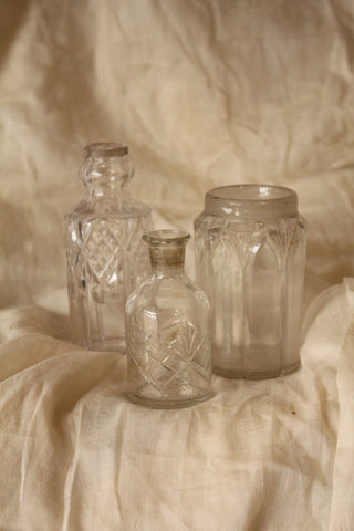 Beautiful Antique Cut Glass Perfume Bottles and Jar