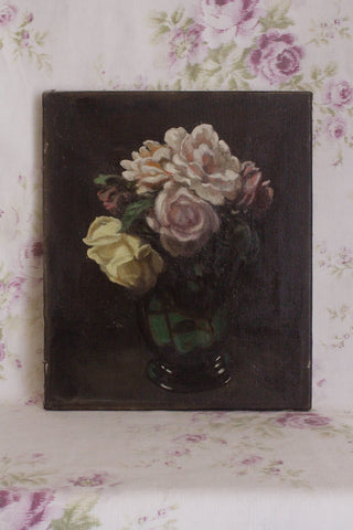 Vintage Oil Painting - Dark Floral - Roses