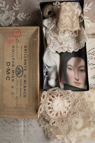Old French DMC Thread Box Filled with Treasure