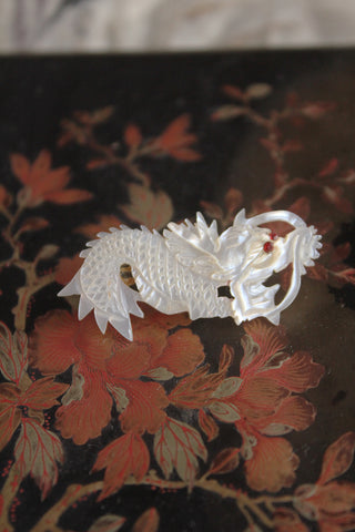 Carved Mother of Pearl Dragon Brooch