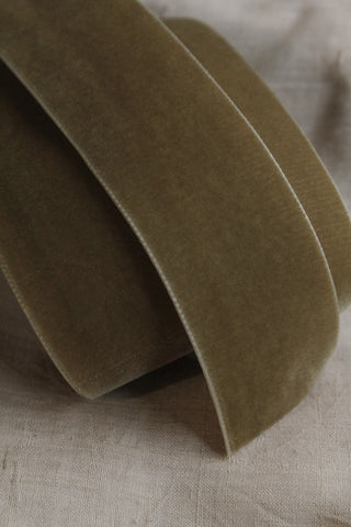 Wide Velvet Ribbon - Walnut Green - 3.5cm