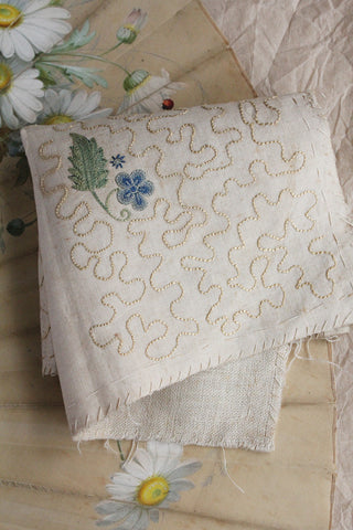 Old Linen Sampler with Embroidered Floral Motif