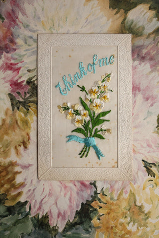 Old Embroidered Postcard - Think of Me