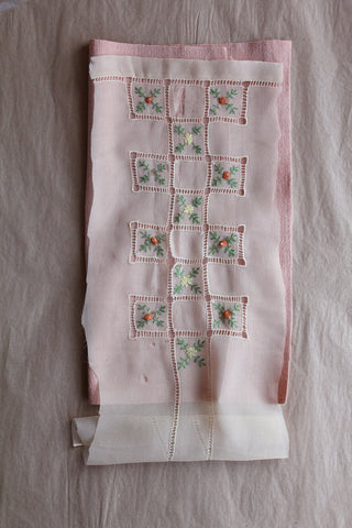 Old Worn Silk and Hand Embroidered Floral Panel