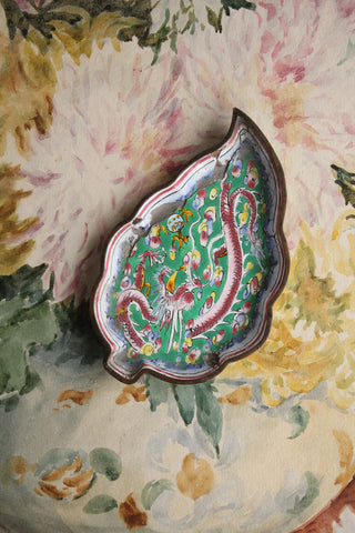 Old Enamelled Chinese Metal Leaf Dish