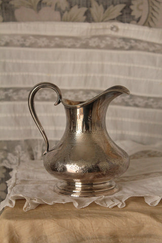 Old Decorative Silver Plated Etched Jug