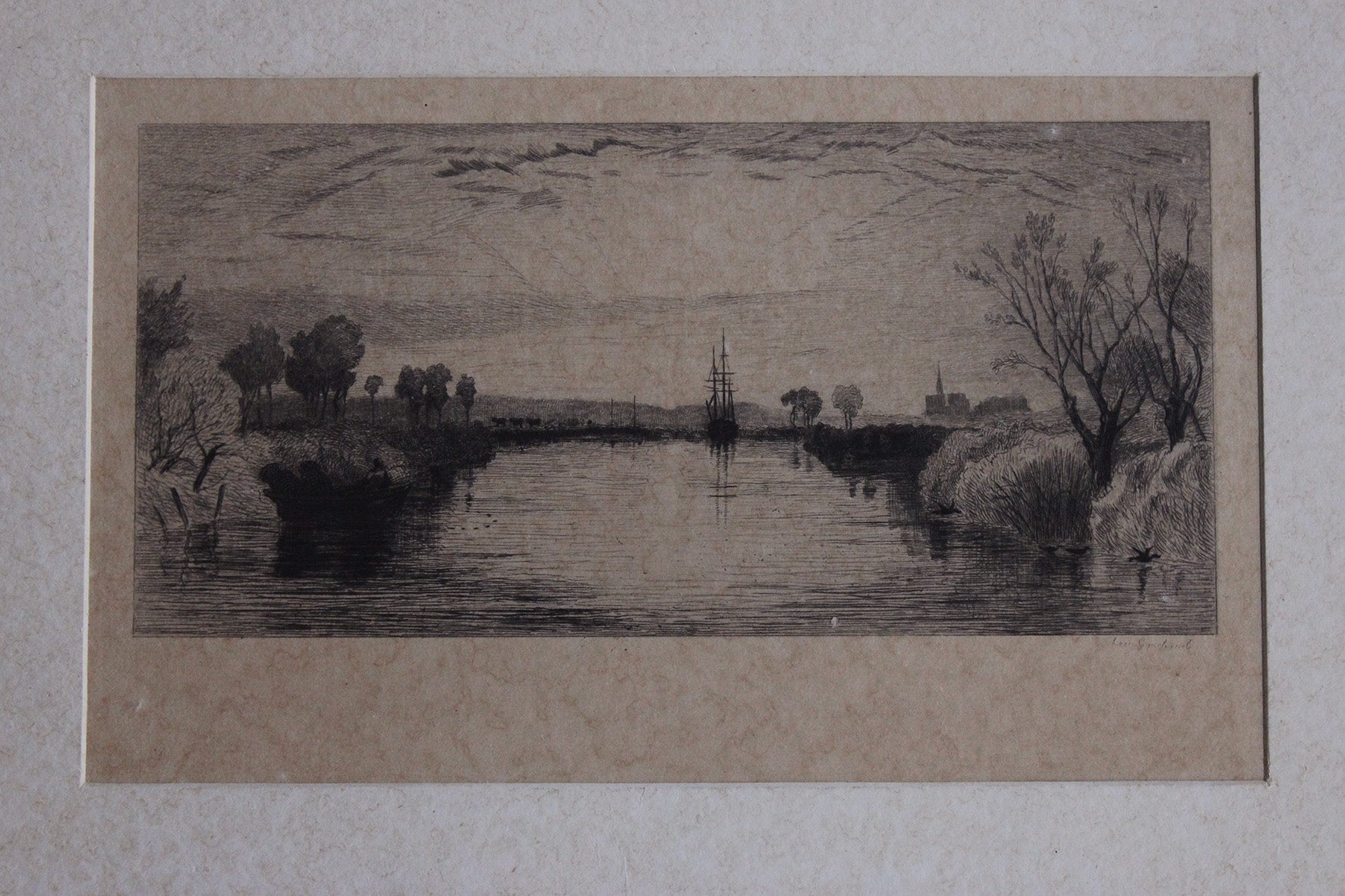 Old Etching - Boat on the Horizon