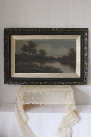 Edwardian Oil Landscape Painting on Board - Dappled river
