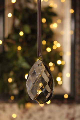 Antique French Faceted Smoked Glass Chandelier Drop With Double Satin Tie